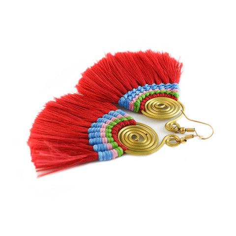 Tassel Earrings With Hmong Fabric Handmade Jewelry Thailand